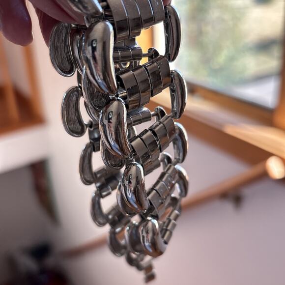 Modernist Statement Collar Necklace Silver Tone Bold Chunky 18" Chain Link - Picture 11 of 12